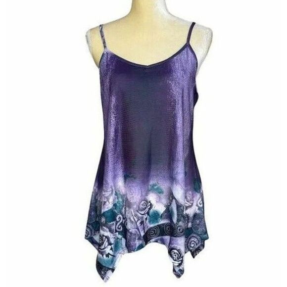 New Womens Medium Tank Top Purple V Neck handkerchief Hem - Picture 4 of 16